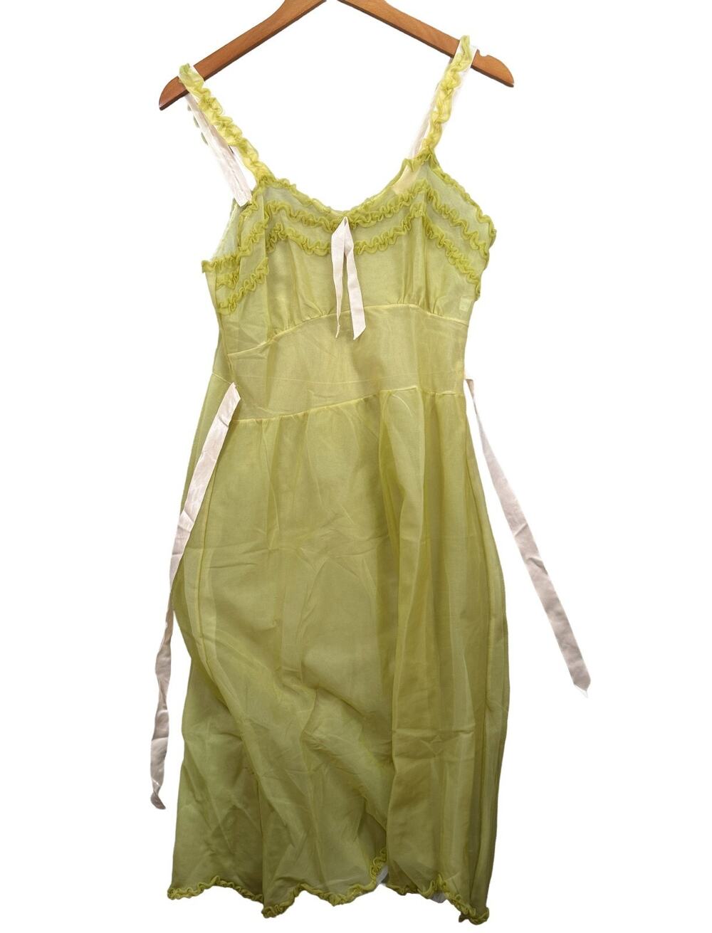 Vintage 1970s Sleeping Pretty Corsage Lime Green Nylon Olga Nightgown – Size 36